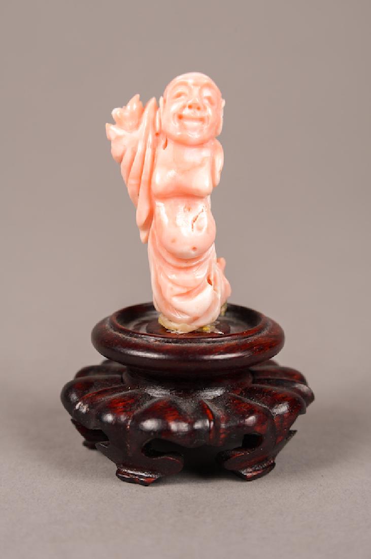 Coral Figure of Buddha on Wood Stand (1 of 4)