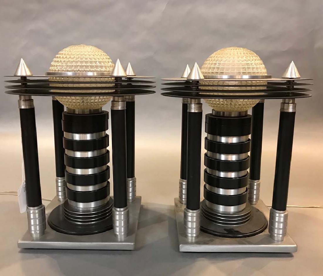 Pair of Vintage Art Deco Style Black and Chrome Floor (1 of 5)