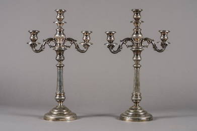 Pair of Italian Silver Three Light Candelabra C.1830