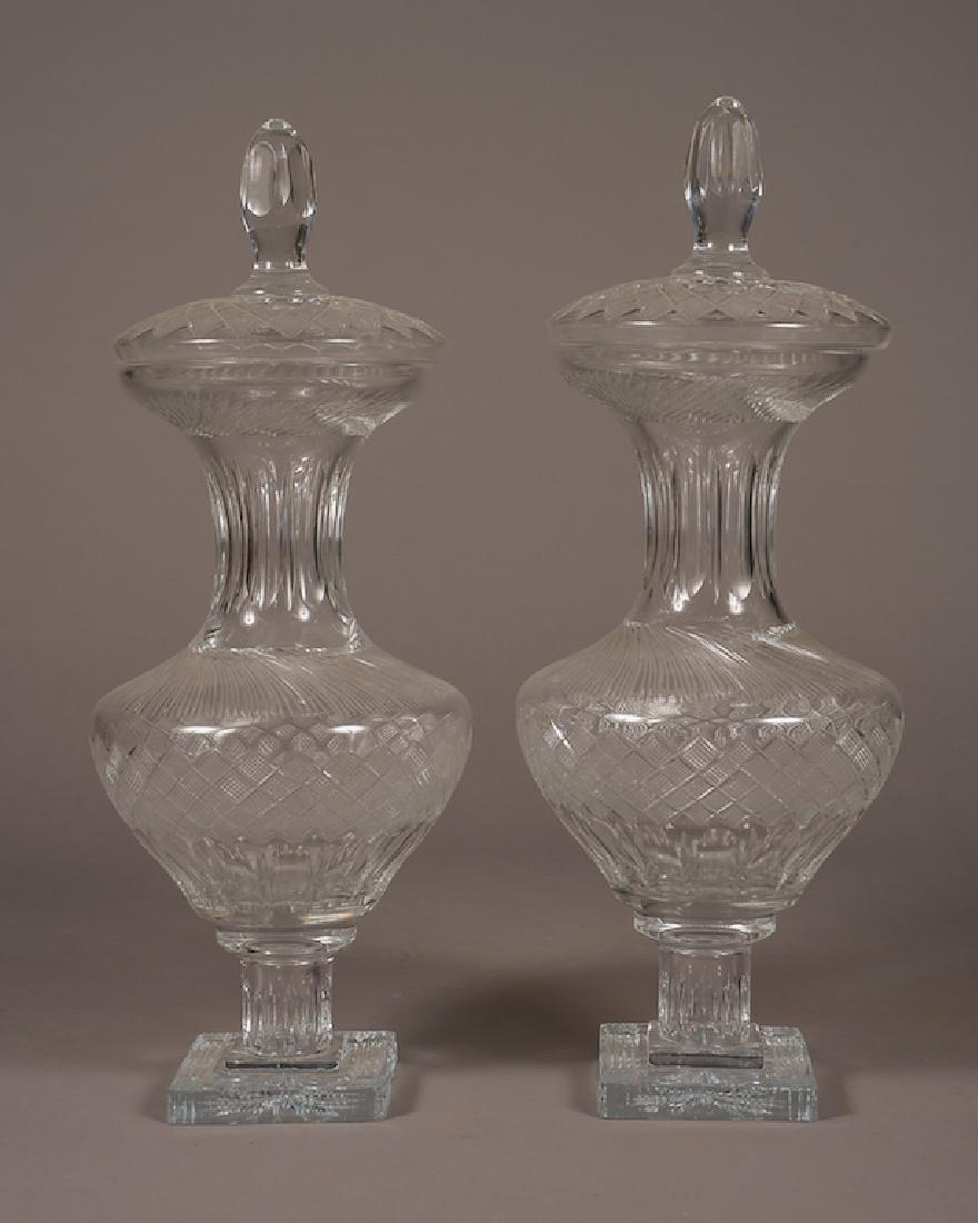 Pair Of Large Crystal Glass Lidded Vases (1 of 4)