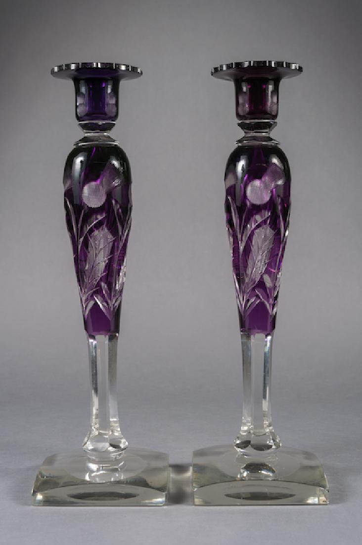 Steuben Amethyst Thistle Pattern Candle Holders (1 of 10)