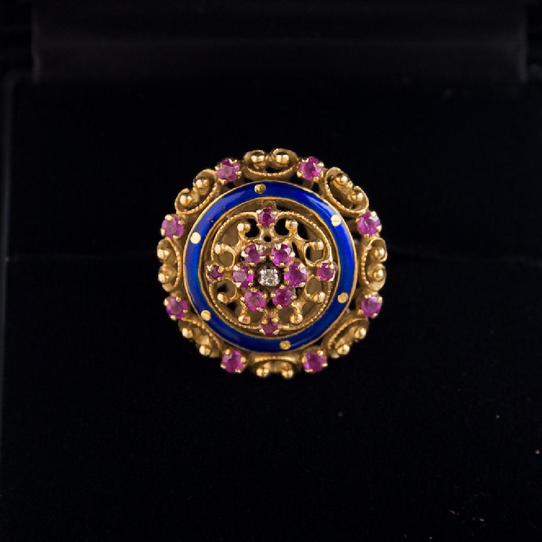 18K Gold Enamel & Ruby Princess Ring (1 of 6)