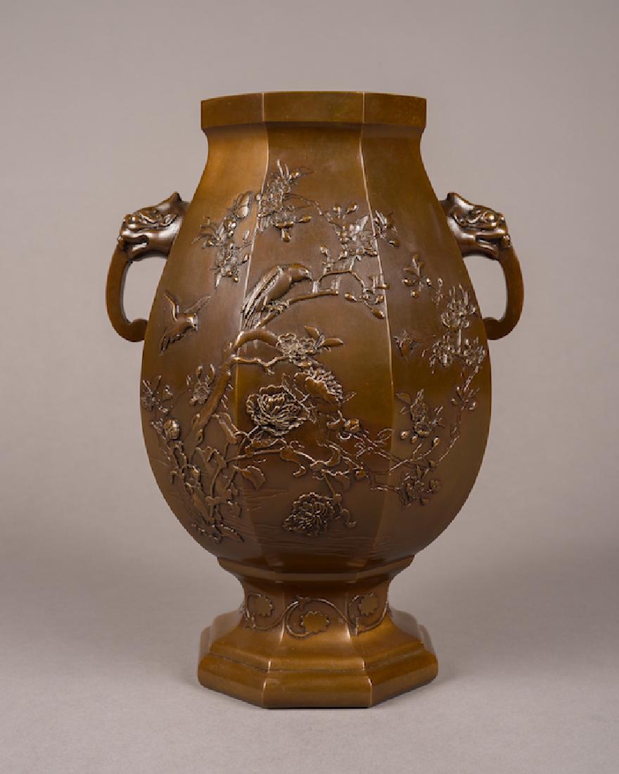 Japanese Patinated Bronze Hexagonal Vase (1 of 5)