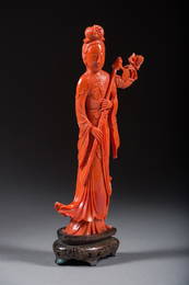 Large Chinese Dark Red Coral Lady