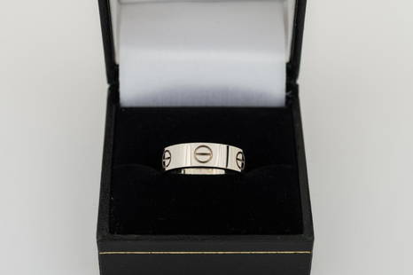 Cartier 18k White Gold Love Band Ring: Cartier 18k White Gold Love Band Ring, Size 5.5, Marked with Cartier, .750 & other Marks