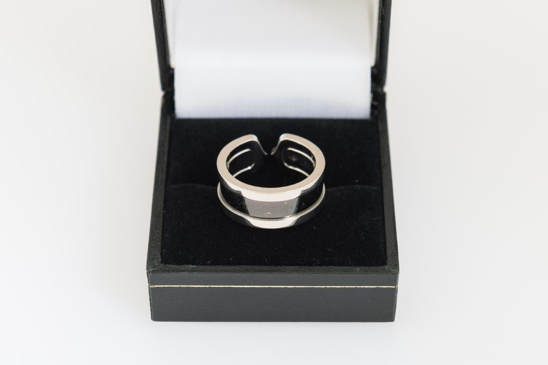 Cartier Double "C" 18k White Gold & Black Onyx Ring: Cartier Double "C" 18k White Gold & Black Onyx Ring, Size 6.5, Marked with Cartier, .750 & other marks