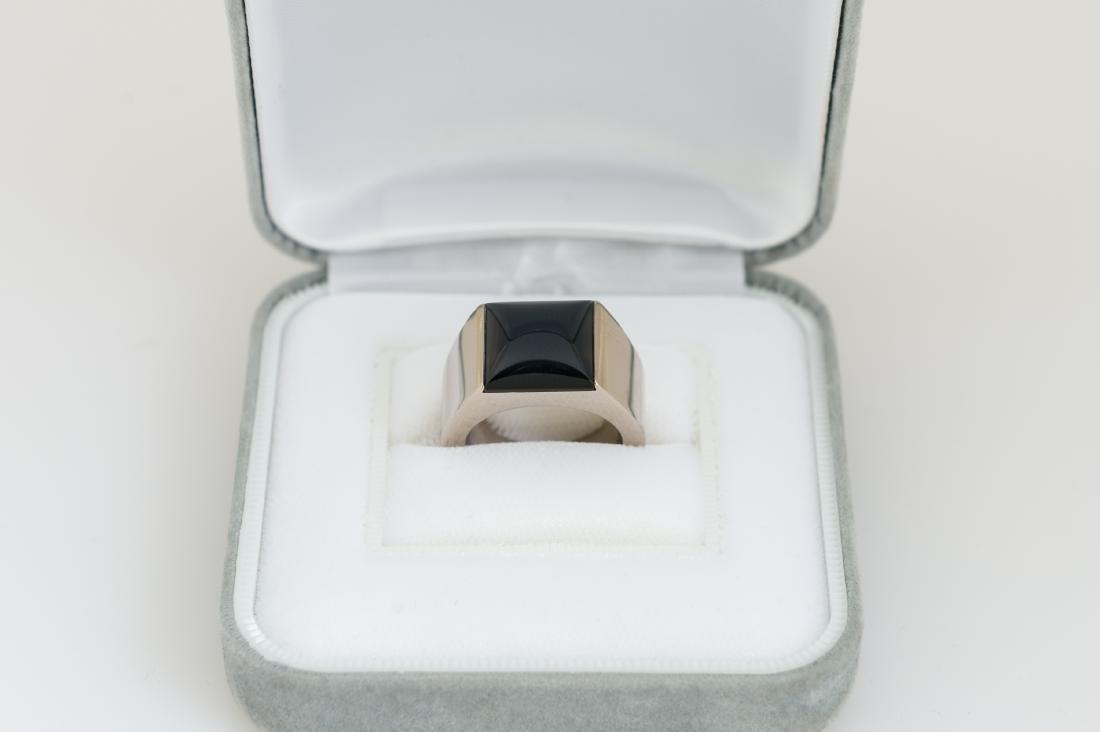 Cartier 18k White Gold Onyx Tank Ring: Cartier 18k White Gold Onyx Tank Ring, Size 6.5, Marked Cartier, .750 & other marksApproximately 20 Grams