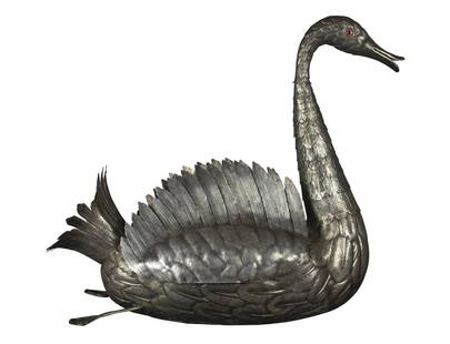 A Portuguese Jardiniere in form of a Swan: A Portuguese Jardiniere in form of a Swan, having an atriculated neck that moves in all directions, marked DAVID FERREIRA, PORTO, with other marks, Height: 22 1/4" Width: 25" Depth: 9.5"