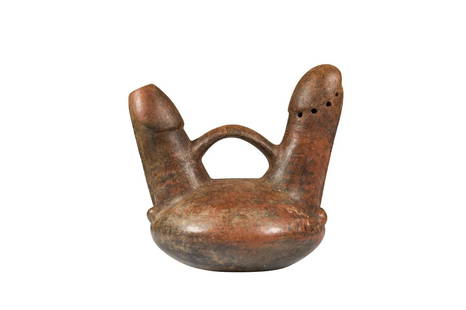 Pre-Columbian Pottery Phallic Vase: Pre-Columbian Pottery Phallic Vase Dimensions 7" x 7" x 7"