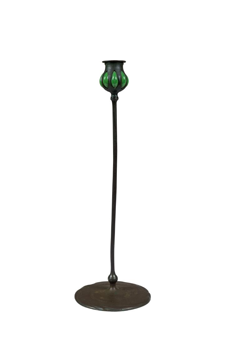 Signed Tiffany Studios Candlestick: Tiffany Studios Candlestick, Signed Tiffany Studios underneath, Dimensions Height: 17.5"