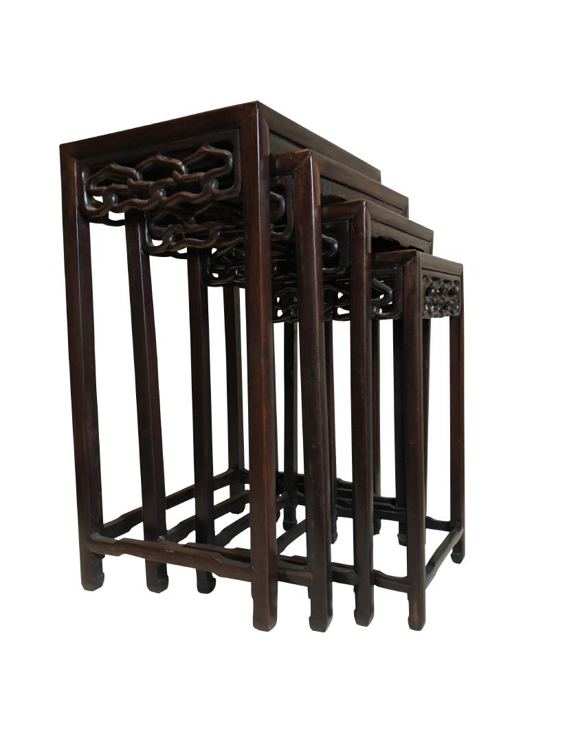 Chinese Rosewood Carved Nest of Tables: Chinese Rosewood Carved Nest of Tables, Dimensions: Height: 26" Width: 17 3/4" Depth: 13"