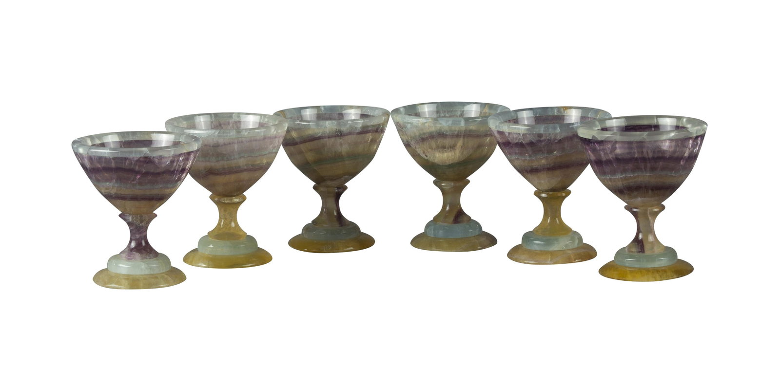 Six Agate Stone Cups Singed S. Paul: Set of 6 Agate Cups Singed S. Paul, Height: 3" Width: 2.5"