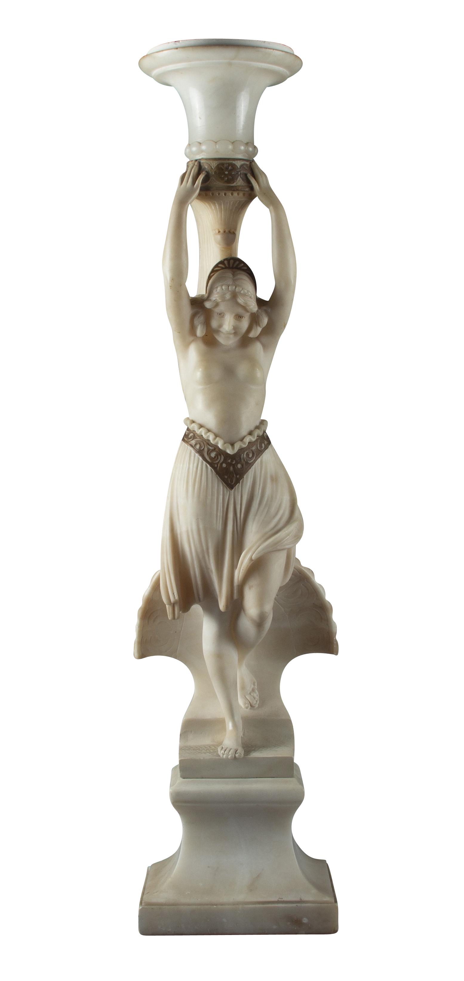 Large Nude Art Deco Alabaster Sculpture: Large Nude Art Deco Alabaster Sculpture Height: 30.5" Width: 7.5" Depth: 6 3/4"