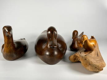 4 Wooden Carved Duck Decoys