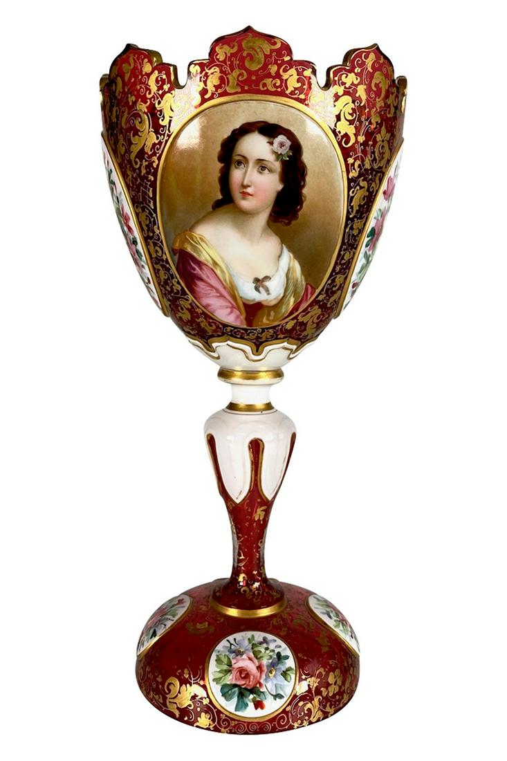 Large Bohemian Painted Enamel Chalice, Circa 1900: Large Bohemian Painted Enamel Chalice, Circa 1900 Dimensions Height: 10.5"
