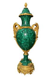 A LARGE MALACHITE VENEERED PALACE FLOOR VASE