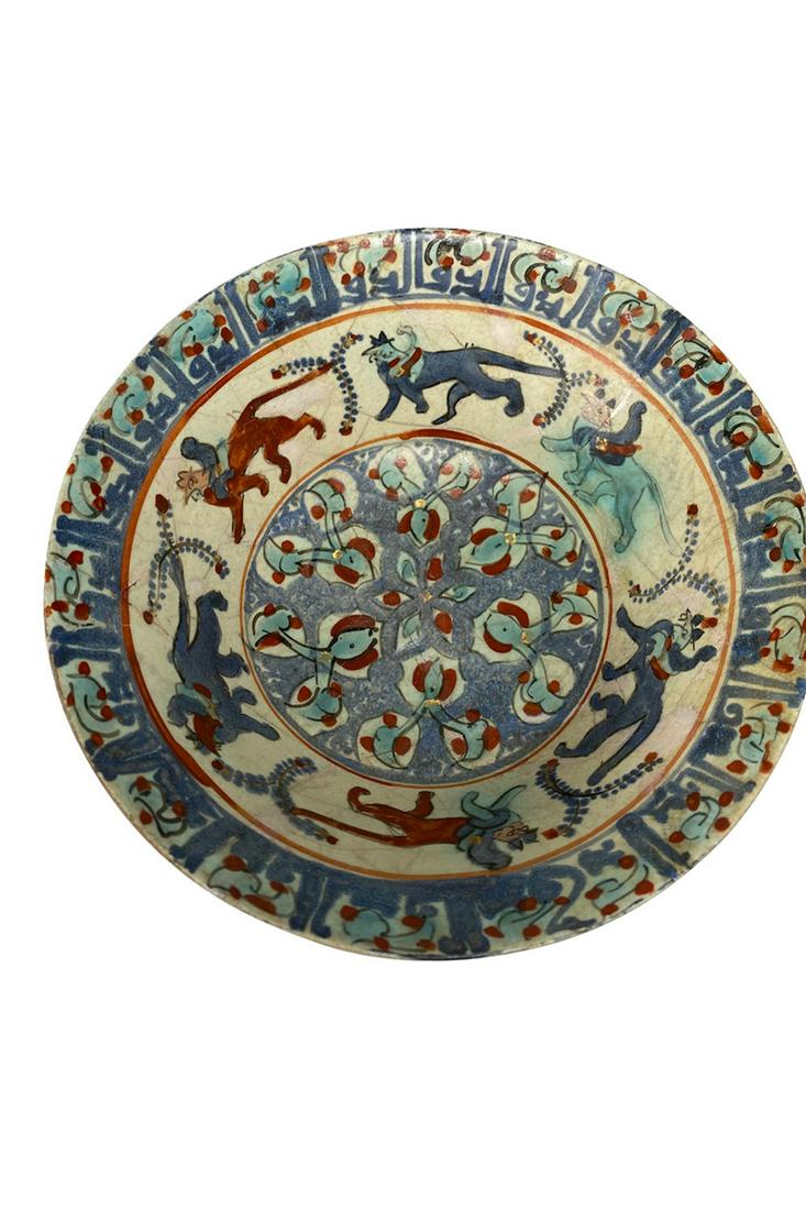 Antique Middle Eastern Ceramic Bowl: Antique Middle Eastern Ceramic Bowl Dimensions: Height: 3.5" Width: 8 1/4"