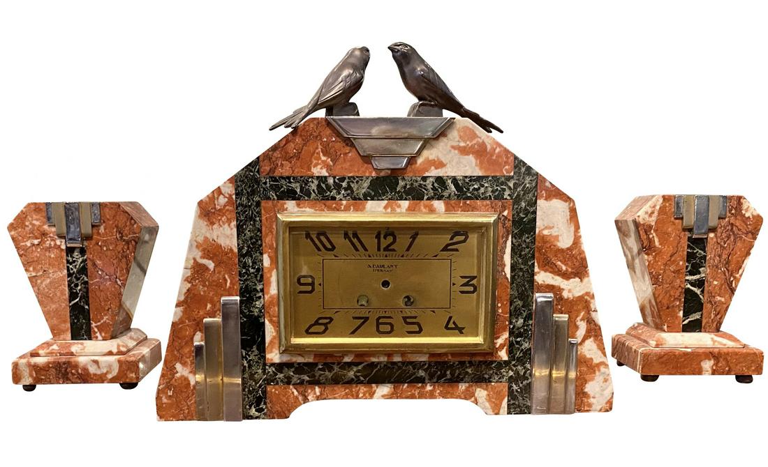 ART DECO MARBLE CLOCK GARNITURE (1 of 4)
