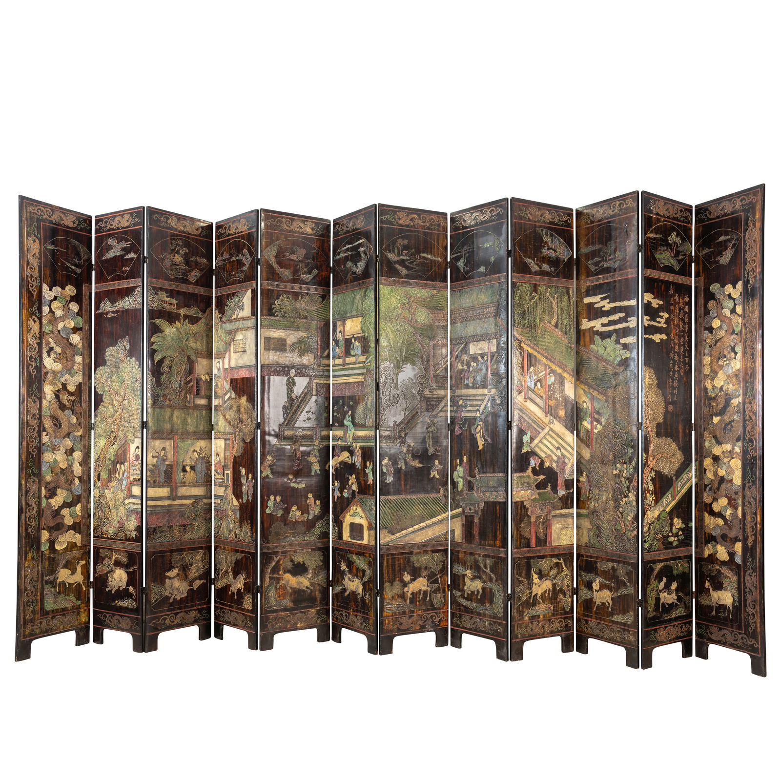 CHINESE 12 PANEL LACQUERED COROMANDEL SCREEN, FIRST HALF 20TH CENTURY (1 of 8)