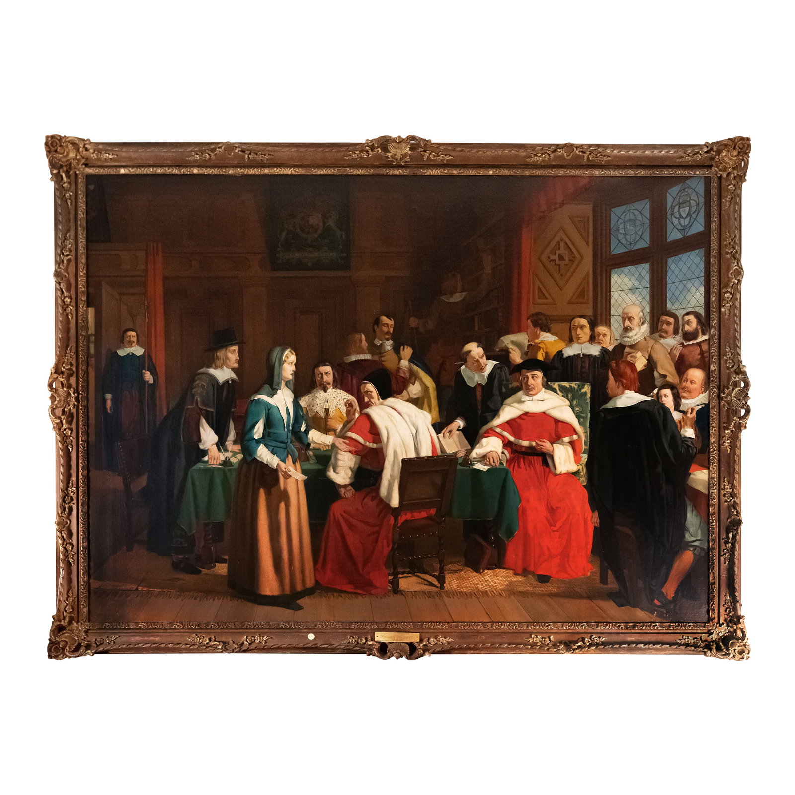 THOMAS GEORGE DUVALL " THE APPEAL" CIRCA 1850: Thomas George Duvall (English, Fl. 1840-1879) "The Appeal" depicting a Victorian court scene Signed lower right: Duvall Thos. G. London 1850 Dimensions: Framed height: 58" width: 80" Canvas height: 50