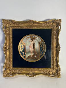 ART NOUVEAU AUSTRIAN ROYAL VIENNA 'KEY HOLE' PLATE, CIRCA 1900: ART NOUVEAU AUSTRIAN ROYAL VIENNA PORCELAIN 'KEY HOLE' PLATE, CIRCA 1900Dimensions of plate diameter 9 1/4" Framed: Height: 18 1/4" Width: 18 1/4"