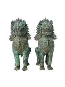 PAIR OF CHINESE BRONZE BEAST SCULPTURES, 20TH CENTURY