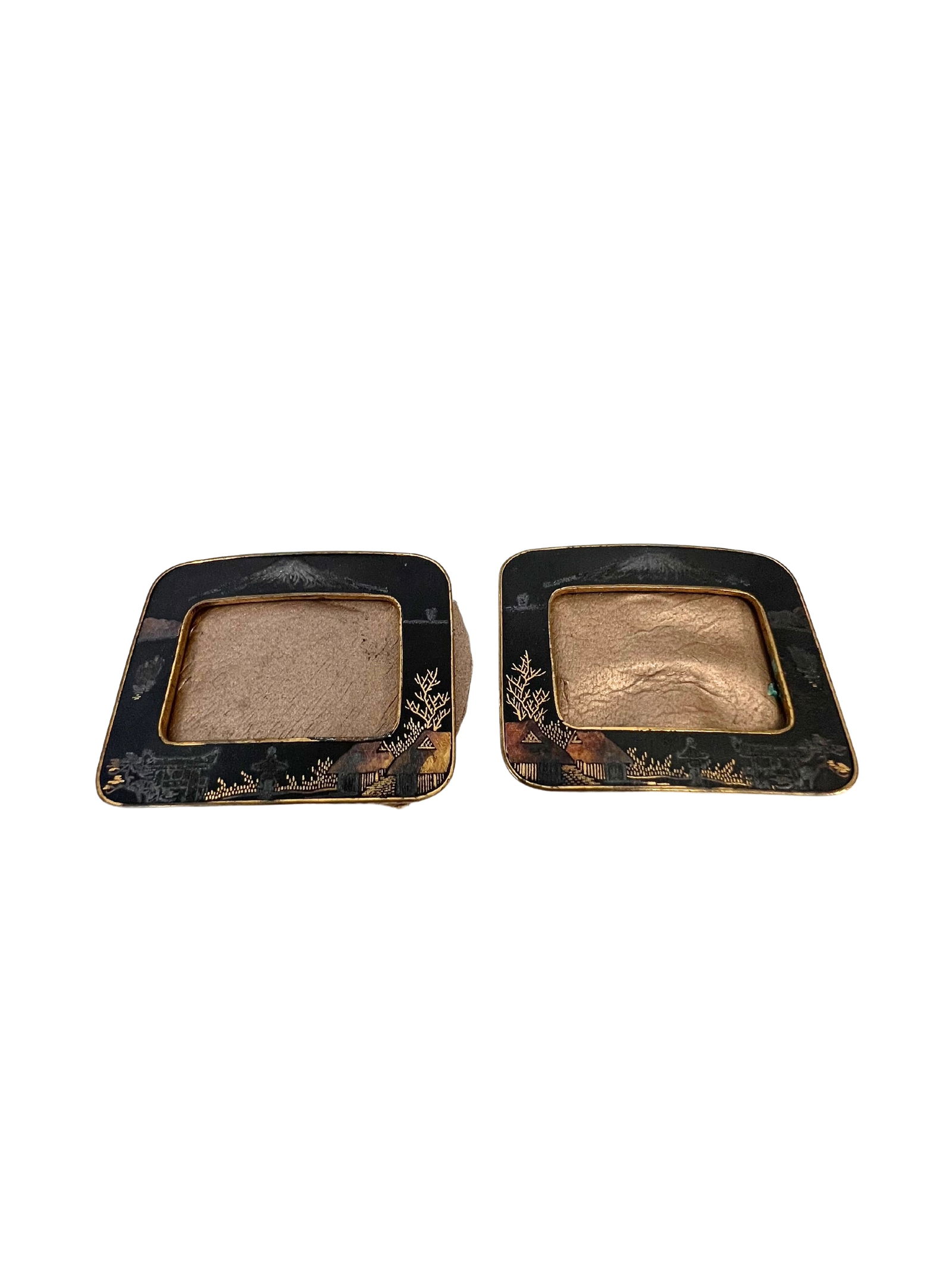 PAIR OF JAPANESE METAL WORK MINIATURE PICTURE FRAMES, EARLY 20TH CENTURY: PAIR OF JAPANESE METAL WORK MINIATURE PICTURE FRAMES, EARLY 20TH CENTURY, HEIGHT: 1 1/2" WIDTH: 1 3/8"