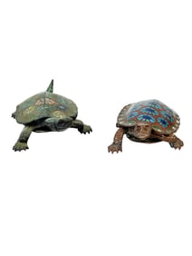 TWO JAPANESE CLOISIONNE TURTLE BOXES, MID 20TH CENTURY