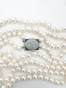 ESTATE WHITE GOLD 14K GOLD DOUBLE PEARL AND OPAL NECKLACE