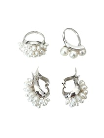 A LOT OF ESTATE PAIR OF 14K WHITE GOLD EARRINGS AND TWO RINGS