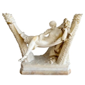 ITALIAN ALABASTER CARVED GROUP OF CLEOPATRA. EARLY 20TH CENTURY