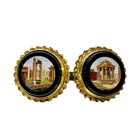 A PAIR OF 14K GOLD AND MICRO MOSAIC CUFF LINKS