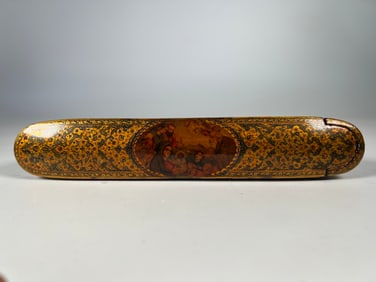 ANTIQUE PERSIAN DECORATED PAPER MACHE PENCIL BOX