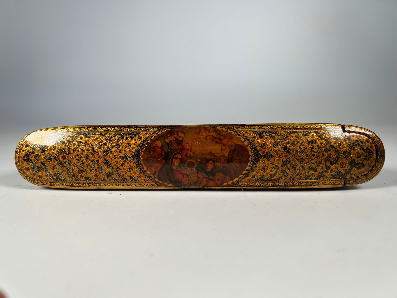 ANTIQUE PERSIAN DECORATED PAPER MACHE PENCIL BOX (1 of 6)