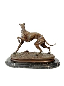 PIERRE-JULES MENE FRENCH "GREYHOUND" PATINATED BRONZE, LATE 19TH CENTURY