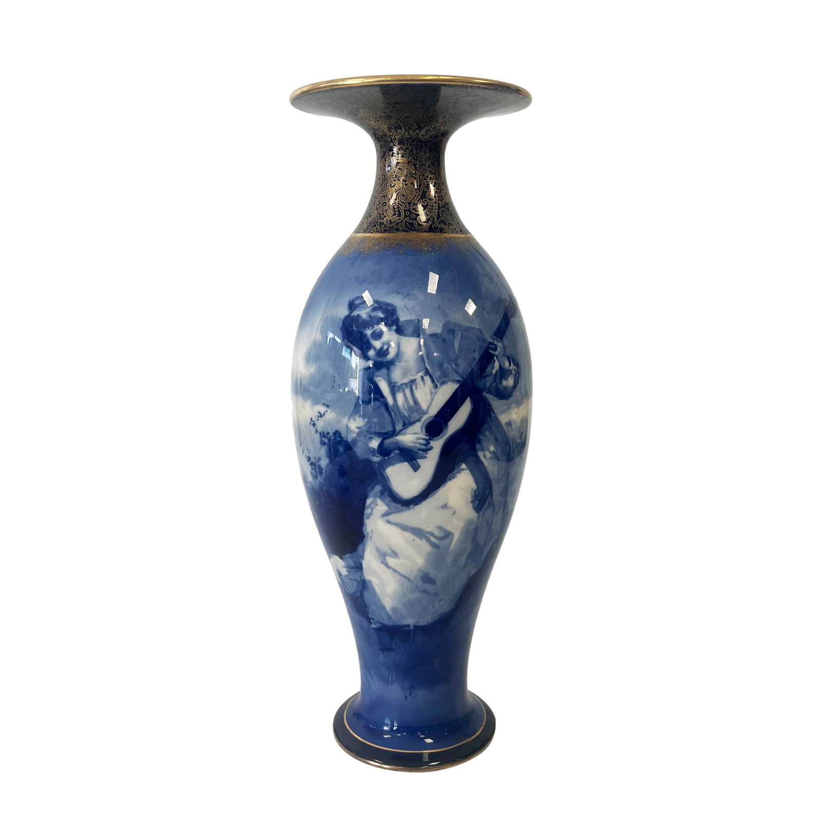 An English Royal Doulton Blue & White Ceramic Vase, Circa 1910 (1 of 5)