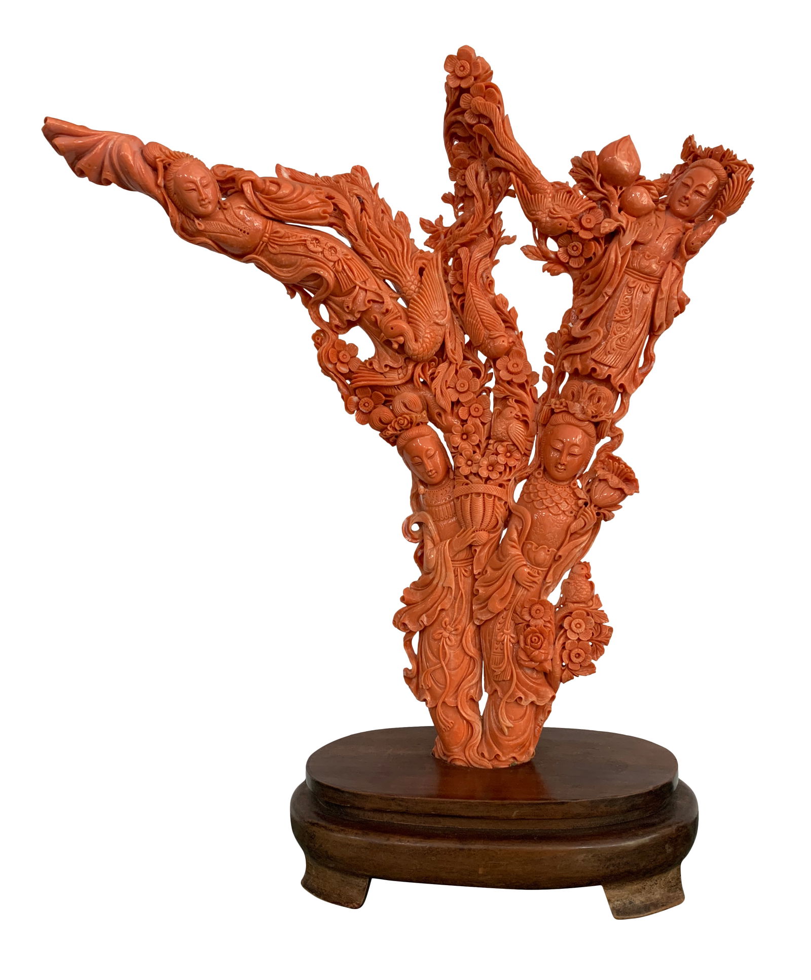 LARGE CHINESE IMPERIAL QUALITY CARVED RED CORAL CARVING OF IMMORTALS, Circa 1900 (1 of 8)