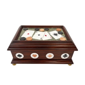 Italian Pietra Dura 'Aces High' Gambling Motif Mahogany Table Box