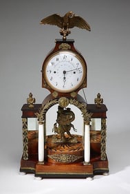 An Austrian Neoclassic Bronze And Alabaster-Mounted Walnut Mantel Clock, Franz Reichhart