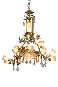 A FRENCH GILT BRONZE AND CRYSTAL CHANDELIER, CIRCA 1900 (1 of 3)