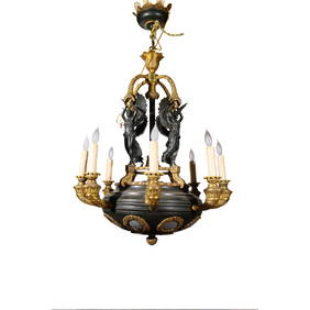 A FRENCH GILT BRONZE EMPIRE STYLE CHANDELIER, 19TH CENTURY (1 of 10)