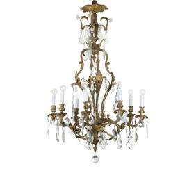 A FRENCH BRONZE ROCOCO STYLE EIGHT LIGHT CHANDELIER, LATE 19TH CENTURY (1 of 6)