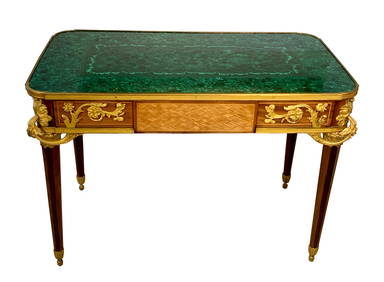 FRENCH LOUIS XVI STYLE ORMOLU MOUNTED & MALACHITE DESK by HENRY DASSON, 19th Century (1 of 6)
