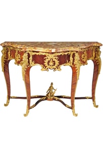 A FRENCH LOUIS XV STYLE ORMOLU MOUNTED KING-WOOD CONSOLE TABLE by Francois Linke