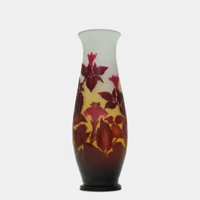 A Large French Art Nouveau Emile Galle cameo glass vase, white and yellow ground double overlaid
