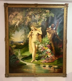 A LARGE OIL ON CANVAS DEPICTING ADAM AND EVE, SIGNED PICAULT
