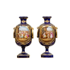 PAIR OF FRENCH SEVRES STYLE HAND PAINTED SMALL VASES