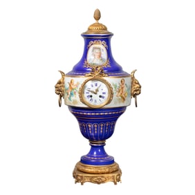 FRENCH SEVRES STYLE PORCELAIN & ORMOLU MOUNTED VASE & CLOCK, 19TH CENTURY