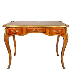 FRENCH LOUIS XV STYLE MARQUETRY, PARQUETRY & PAINTED LADIES DESK, EARLY-MID 20TH CENTURY