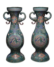 PAIR OF JAPANESE CLOISONNE ENAMEL VASES BY KAJI TSUNEKICHI, MID- 19TH CENTURY
